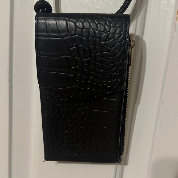 Handbags - Small Black Croc-Embossed Crossbody Bag